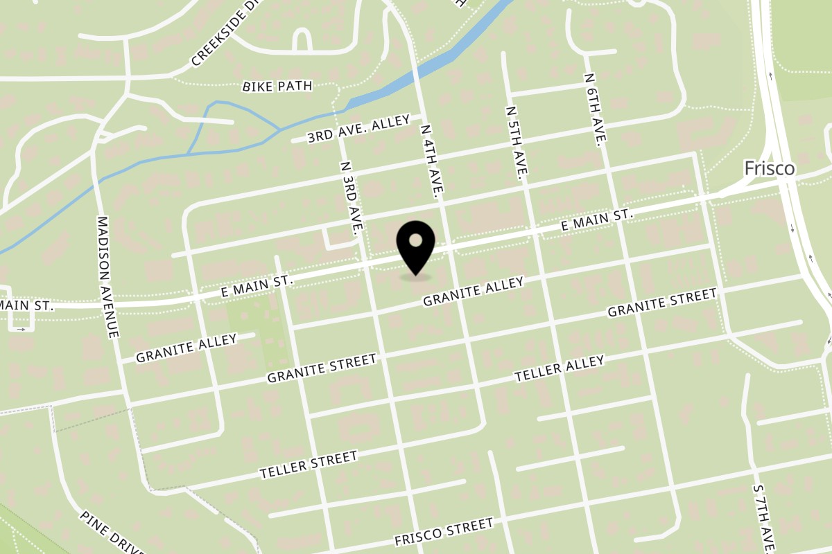 Map showing the location of Crepes A La Cart Frisco on 310 E Main St Unit 100 in Frisco